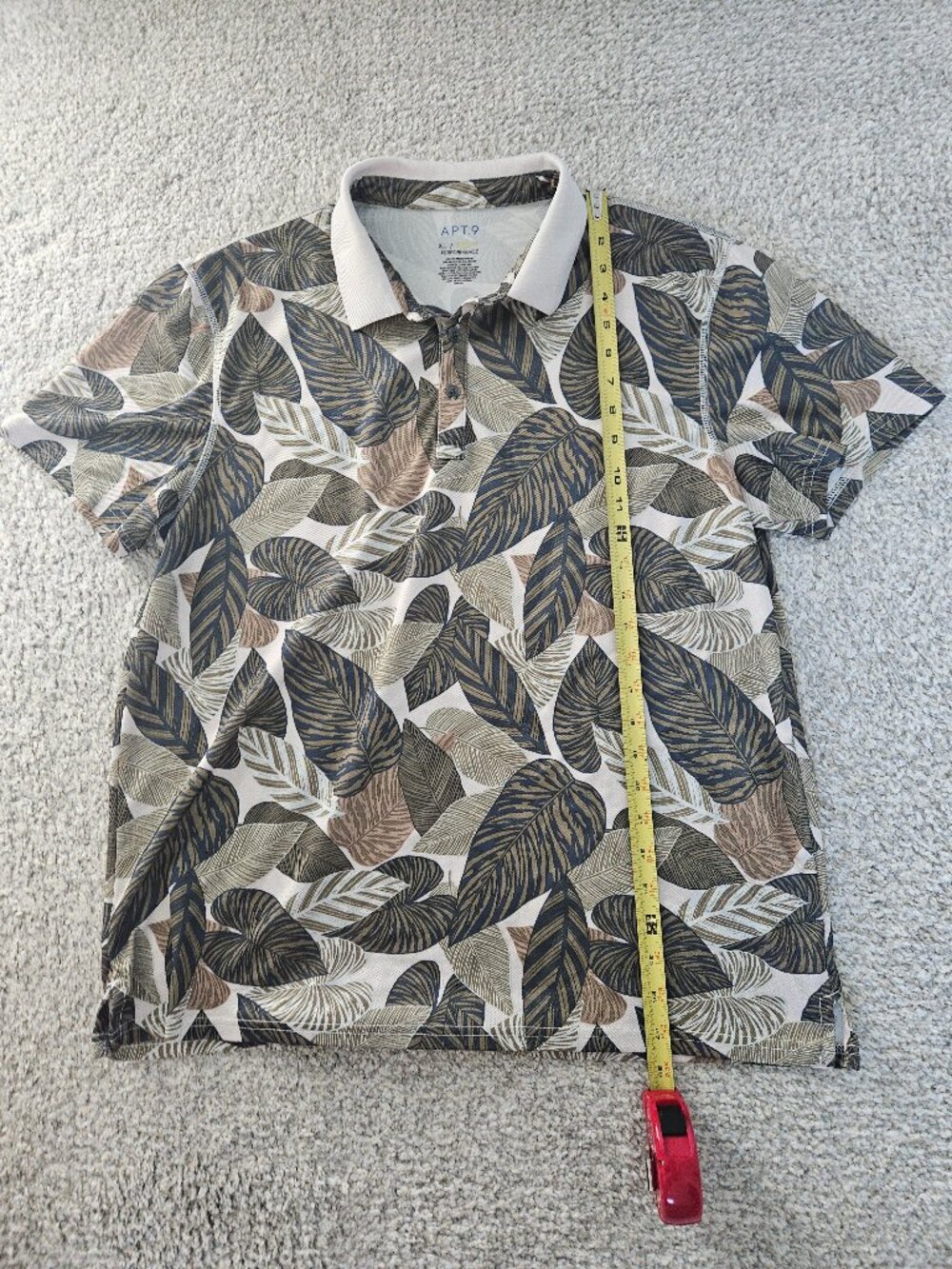 Apt. 9 Premier Flex Performance Tropical Leaf Polo in Navy and Beige, Size XL - Picture 6 of 8